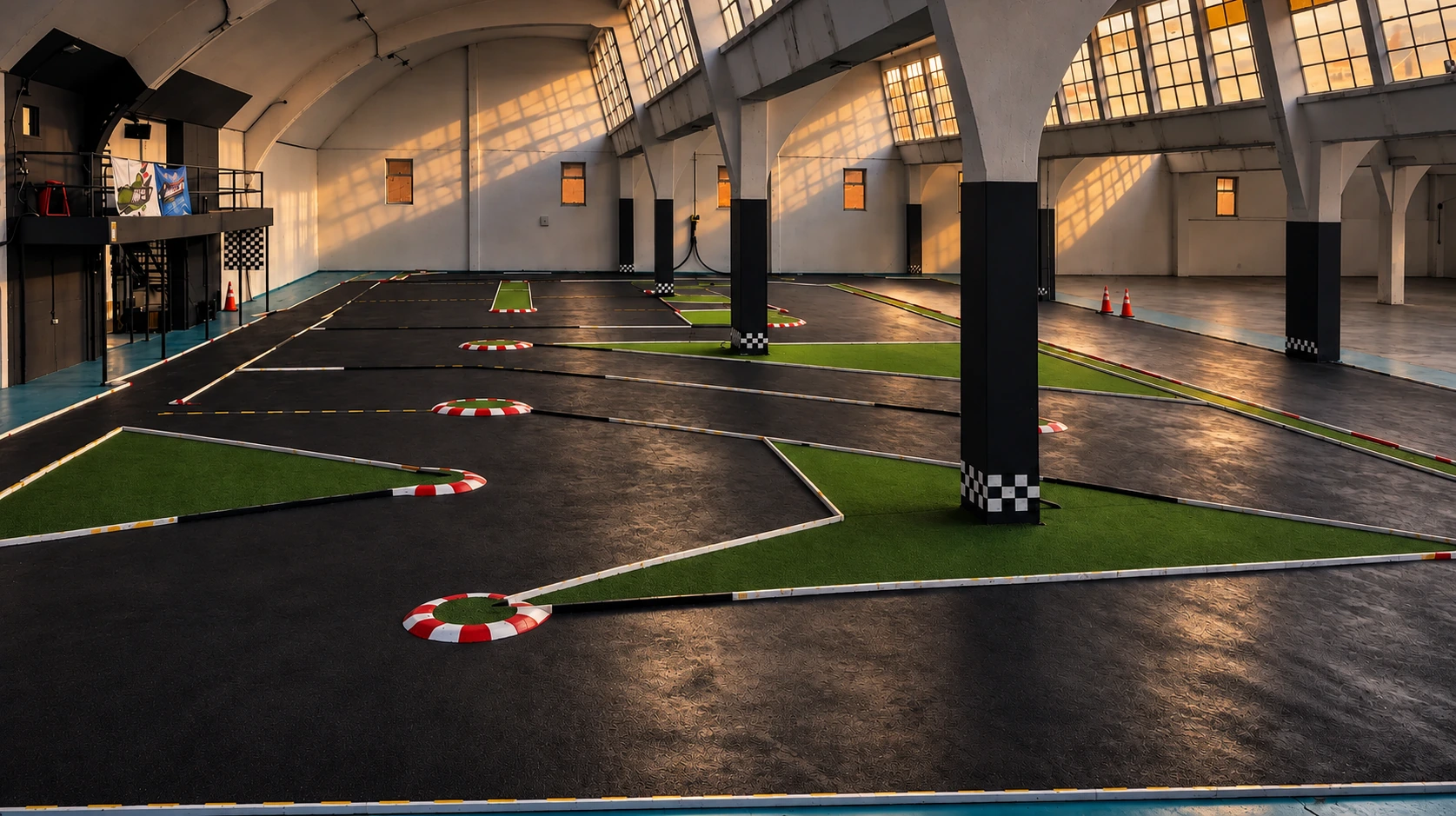 Vista amplia del circuito dentro del hangar